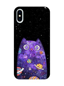 Матовий чохол з чорними боками на iPhone X / Xs :: Фіолетова кішка (принт 361)