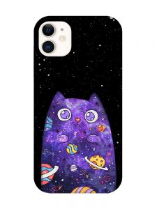 Матовий чохол з бірюзовими боками на iPhone 11 (6.1) :: Фіолетова кішка (принт 361)