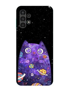 Матовий чохол з бірюзовими боками на Samsung Galaxy A13 4G :: Фіолетова кішка (принт 361)