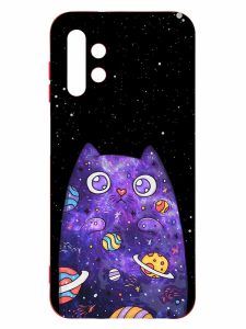 Матовий чохол з червоними боками на Samsung A13 4G :: Фіолетова кішка (принт 361)