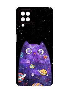 Матовий чохол з червоними боками на Samsung Galaxy A12 :: Фіолетова кішка (принт 361)