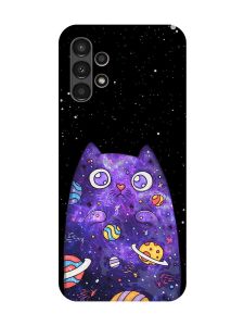 Матовий чохол з рожевими боками на Samsung A13 4G :: Фіолетова кішка (принт 361)