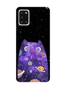 Матовий чохол з рожевими боками на Samsung Galaxy A31 :: Фіолетова кішка (принт 361)