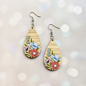 Cережки з дерева. Квіти (принт 8.7, світла основа)