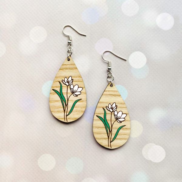 Cережки з дерева. Квіти (принт 8.9, світла основа)