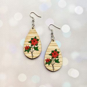 Cережки з дерева. Червоні квіти (принт 8.17, світла основа)