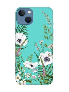Матовий бірюзовий чохол на Apple iPhone 13 :: Квіти польові (принт 363)
