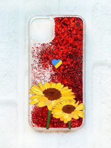 Чохол із плаваючими блискітками на iPhone 11 Червоний :: Жовті квіти (патріотичний принт 364)