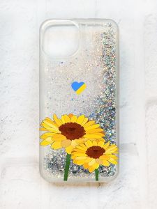 Чохол із плаваючими блискітками на iPhone 13 Срібний :: Жовті квіти (патріотичний принт 364)