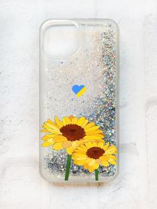 Чохол із плаваючими блискітками на iPhone 14 Срібний :: Жовті квіти (патріотичний принт 364)