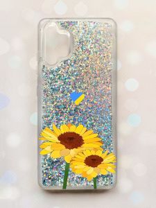 Чохол з плаваючими блискітками Samsung Galaxy A32 Срібний :: Жовті квіти (патріотичний принт 364)