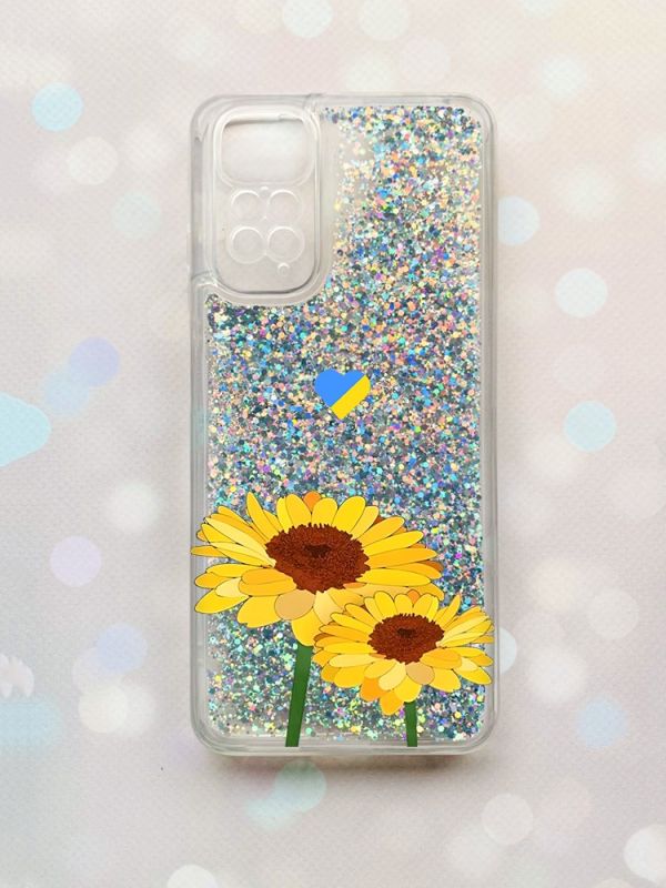 Чохол з плаваючими блискітками на Xiaomi Redmi Note 11 Срібний :: Жовті квіти (патріотичний принт 364)