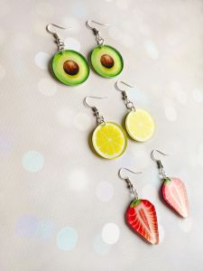 Набір сережок Фруктовий мікс 1 (авокадо, лимон і полуниця)