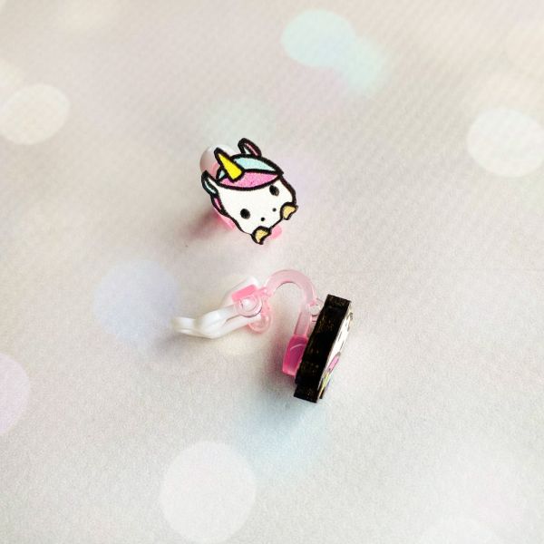 Дитячі сережки кліпси Єдиноріжка (принт k_003)