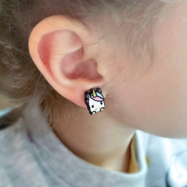 Дитячі сережки кліпси Єдиноріжка (принт k_003)