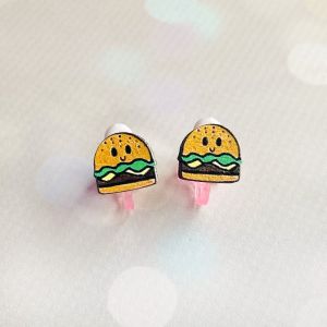Дитячі сережки кліпси Бургер (принт k_008)