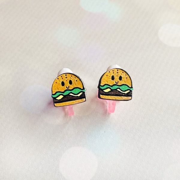 Дитячі сережки кліпси Бургер (принт k_008)