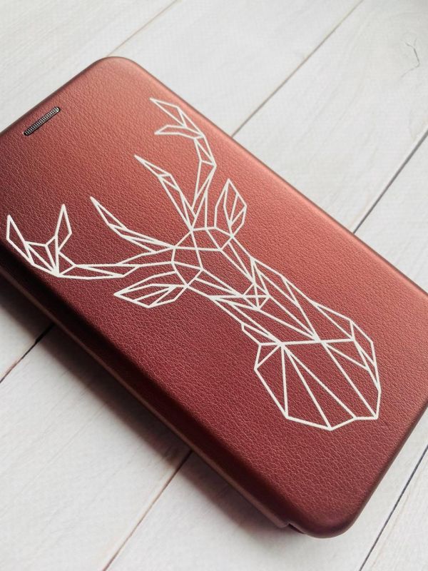 Чохол-книжка з малюнком для Samsung Galaxy M33 5G Бордовий :: Олень (принт 129)