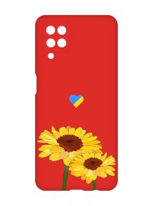 Матовий червоний чохол на Samsung Galaxy A12 :: Жовті квіти (принт 364)