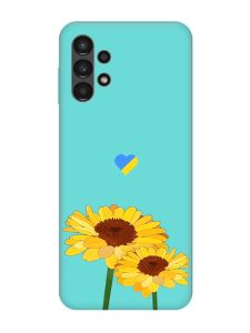 Матовий бірюзовий чохол на Samsung Galaxy A13 4G :: Жовті квіти (принт 364)