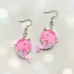 Сережки Нарвал Кит єдиноріг (на глянцевому акрилі)