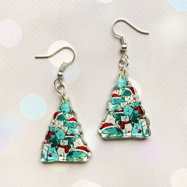 Сережки Ялинка Кошенята (на глянцевому акрилі)