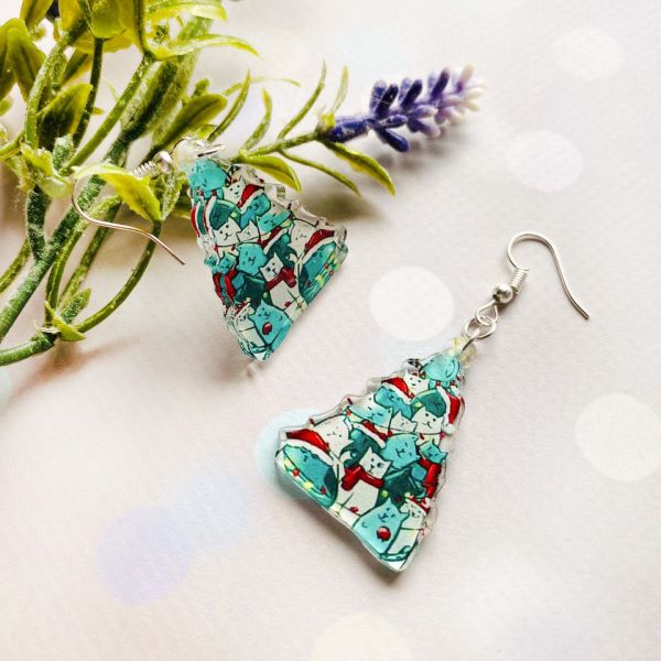 Сережки Ялинка Кошенята (на глянцевому акрилі)