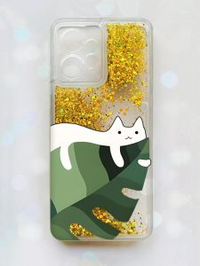 Чохол з плаваючими блискітками на Xiaomi Redmi Note 12 4G Золотий :: Кіт на листку (принт 367)