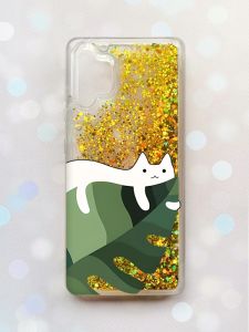 Чохол з плаваючими блискітками Samsung Galaxy A32 Золотий :: Кіт на листку (принт 367)