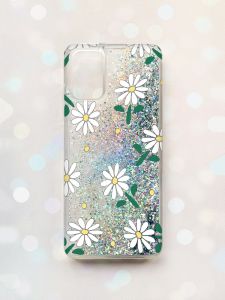 Чохол з плаваючими блискітками для Samsung Galaxy A03s (A037) Срібний :: Ромашки (принт 368)