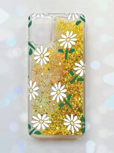 Чохол з плаваючими блискітками для Samsung Galaxy A03s (A037) Золотий :: Ромашки (принт 368)
