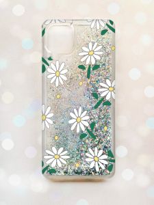 Чохол з плаваючими блискітками Samsung Galaxy A12 Срібний :: Ромашки (принт 368)