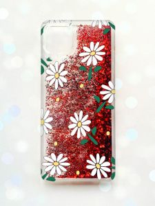 Чохол з плаваючими блискітками Samsung Galaxy A12 Червоний :: Ромашки (принт 368)