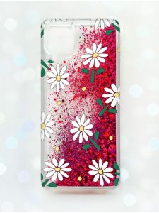 Чохол з плаваючими блискітками Samsung Galaxy A12 Рожевий :: Ромашки (принт 368)