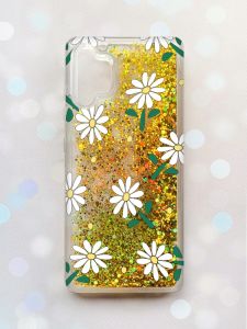 Чохол з плаваючими блискітками Samsung Galaxy A32 Золотий :: Ромашки (принт 368)