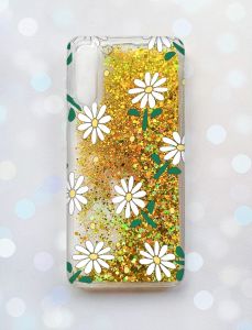 Чохол з плаваючими блискітками на Samsung Galaxy A50 (2019) A505F Золотий :: Ромашки (принт 368)