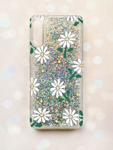Чохол з плаваючими блискітками на Samsung Galaxy A50 (2019) A505F Срібний :: Ромашки (принт 368)