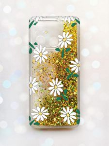 Чохол з плаваючими блискітками на Xiaomi Redmi 12C Золотий :: Ромашки (принт 368)