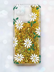 Чохол з плаваючими блискітками на Xiaomi Redmi 10C Золотий :: Ромашки (принт 368)