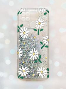 Чохол з плаваючими блискітками на Xiaomi Redmi 10C Срібний :: Ромашки (принт 368)