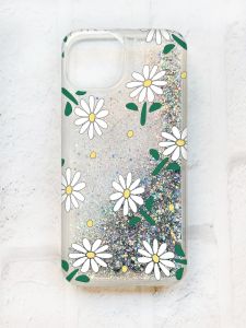 Чохол із плаваючими блискітками на iPhone 13 Срібний :: Ромашки (принт 368)