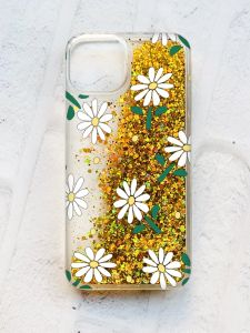 Чохол із плаваючими блискітками на iPhone 13 Золотий :: Ромашки (принт 368)