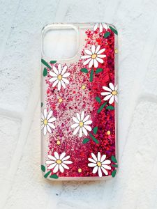 Чохол із плаваючими блискітками на iPhone 14 Рожевий :: Ромашки (принт 368)