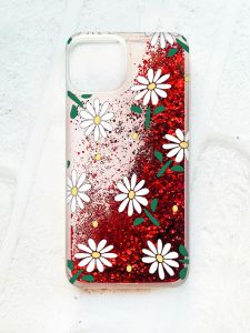 Чохол із плаваючими блискітками на iPhone 14 Червоний :: Ромашки (принт 368)