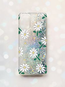Чохол з плаваючими блискітками на Samsung Galaxy A02s Срібний :: Ромашки (принт 368)