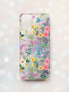 Чохол з плаваючими блискітками для Samsung Galaxy A03s (A037) Срібний :: Квітковий фон (принт 369)