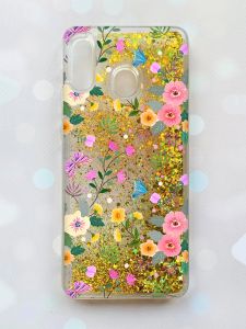 Чохол з плаваючими блискітками на Samsung Galaxy A30(2019) A305/A20 Золотий :: Квітковий фон (принт 369)