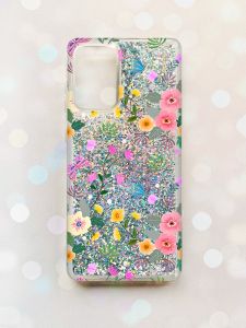 Чохол з плаваючими блискітками на Samsung Galaxy A52 (A525) Срібний :: Квітковий фон (принт 369)