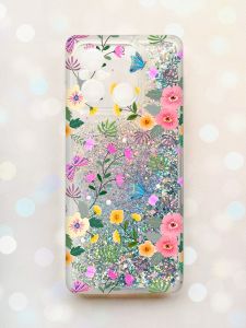 Чохол з плаваючими блискітками на Xiaomi Redmi 12C Срібний :: Квітковий фон (принт 369)