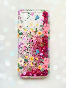 Чохол з плаваючими блискітками на Xiaomi Redmi 12C Рожевий :: Квітковий фон (принт 369)